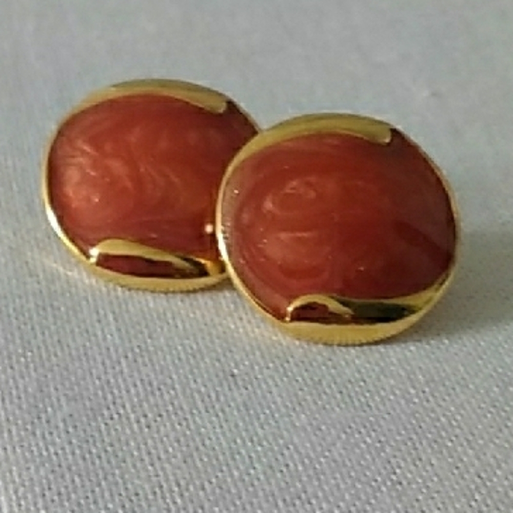 Vintage Gold and Red Coral Pierced Earrings